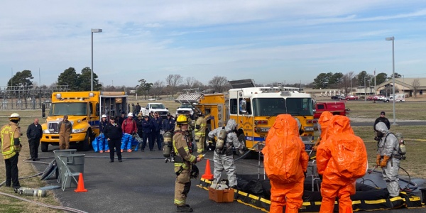 Staging site with decontamination area.