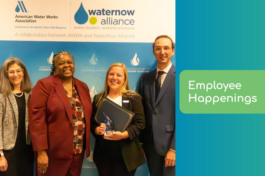 From left to right: Barb Martin-Executive Director of Water Collaborative Delivery Association Cheryl Porter-President of AWWA Meghan Post-Education Coordinator at BWD Emerson O’Donnell-Senior Program Manager at WaterNow Alliance